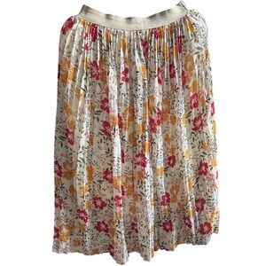 Madison Floral Pleated Midi Skirt Women M L Elastic‎ Waist White Red Yellow